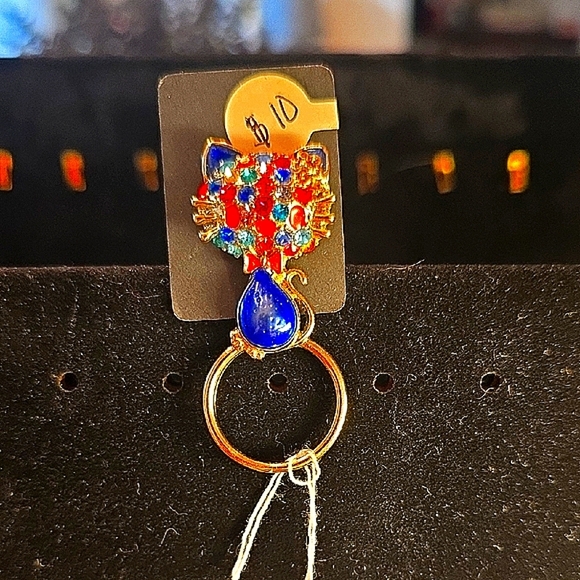 Colorful Cat Brooch with Gold Accents - Picture 1 of 4